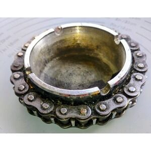 Vintage Motorcycle Chain Ashtray Biker Bar Man Cave Dad Rusty Heavy Duty.Cyclist